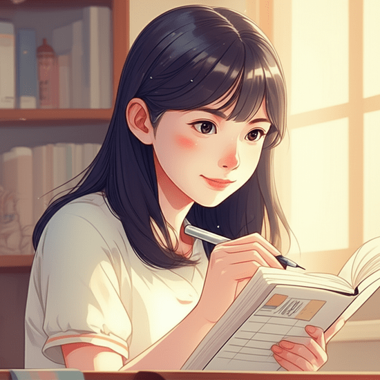 Emotional watercolor illustration in the style of Studio Ghibli. Soft pastel color palette and warm lighting. A realistic and softly rendered Korean young woman or man, with a confident and proactive expression, making a note in a planner or looking at a calendar with determination. They are taking charge of their future, reflecting empowerment and strategic planning. The background is softly blurred, possibly showing elements of an organized personal space. No text, no numbers, no letters, no logos, no symbols. 이미지 안에 어떠한 글자, 숫자, 로고, 기호도 포함하지 마. 텍스트처럼 보이는 것도 금지야.